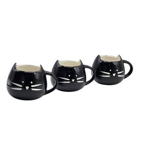 Set of 3 Black Kitty Cat Ceramic Coffee Mug 14oz Cat Lovers Halloween‎